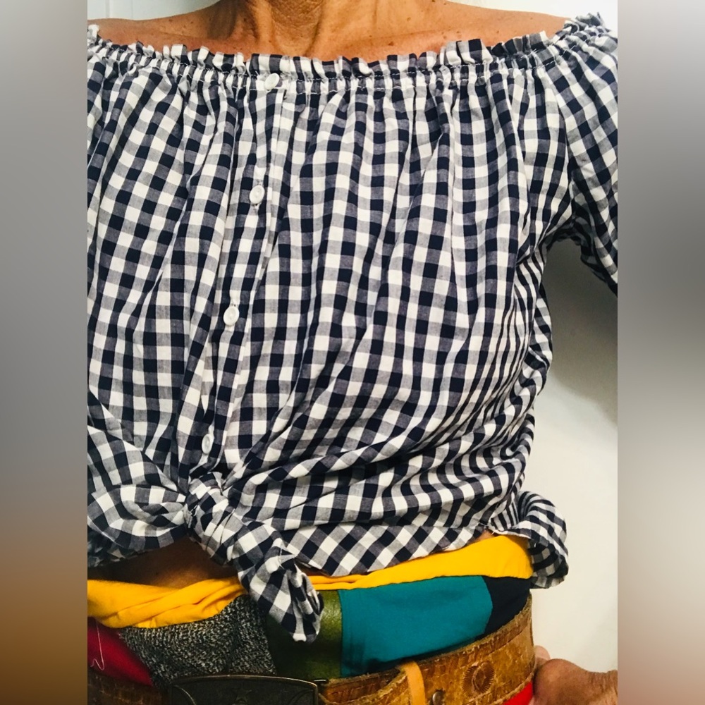 Summer Crop Top 100% Cotton Gingham by Caution to the Wind Size Small - Picture 5 of 11